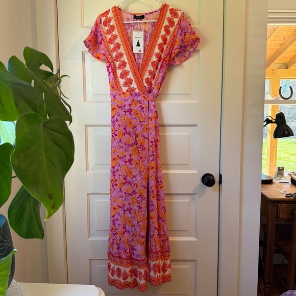 Zimmermann Dresses & Skirts - Zesica Pink and Orange Floral Wrap Maxi Dress